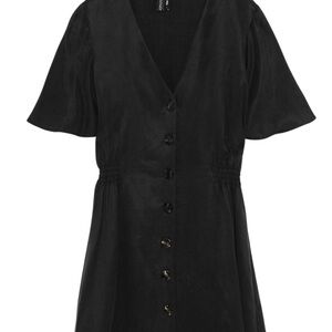 Zara Black A-Line Mini Dress V-Neck Flutter Sleeves